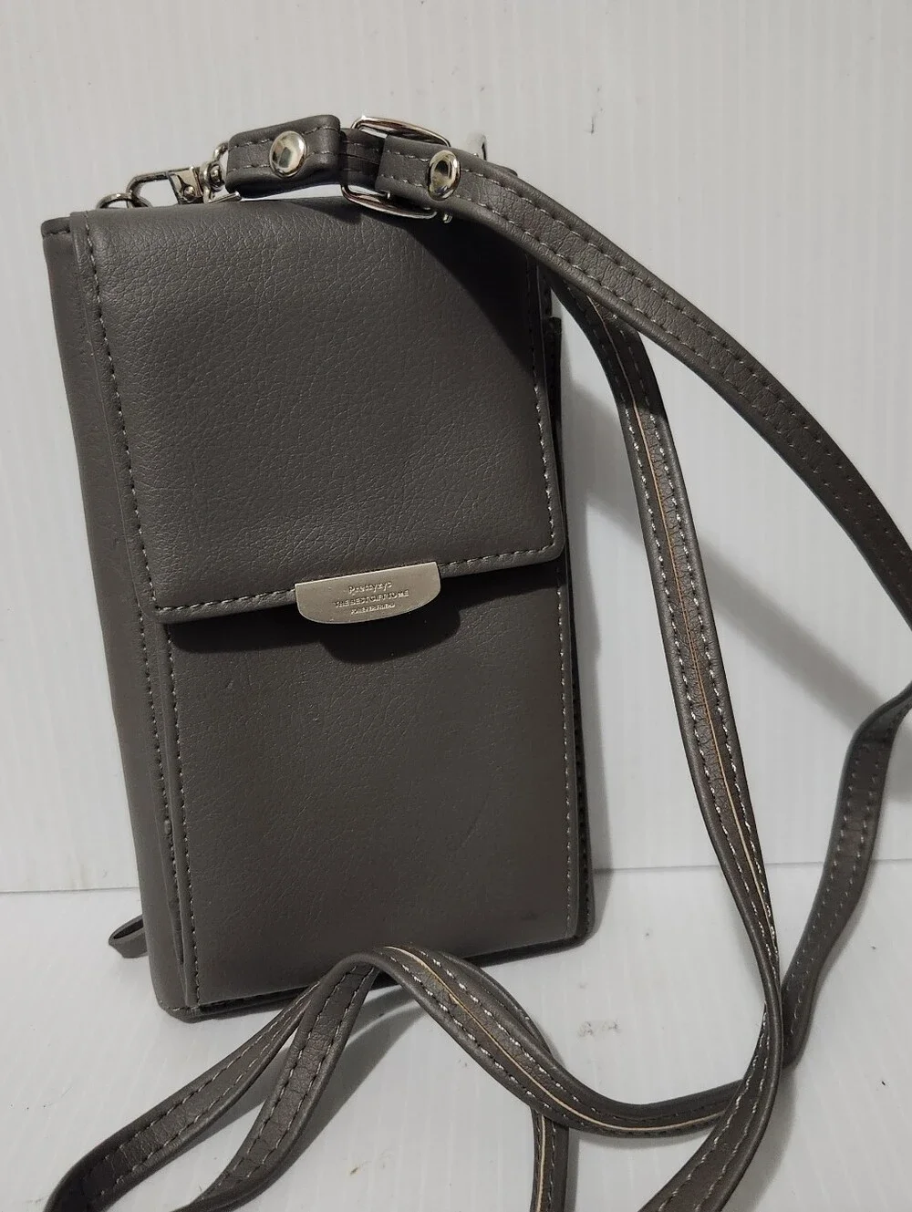 Gray Crossbody Phone Bag Wallet with Strap